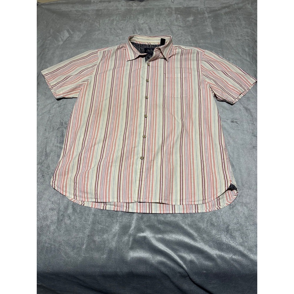 Nat Nast Mens L Multicolor Striped American Fit Short Sleeve Button Front Shirt